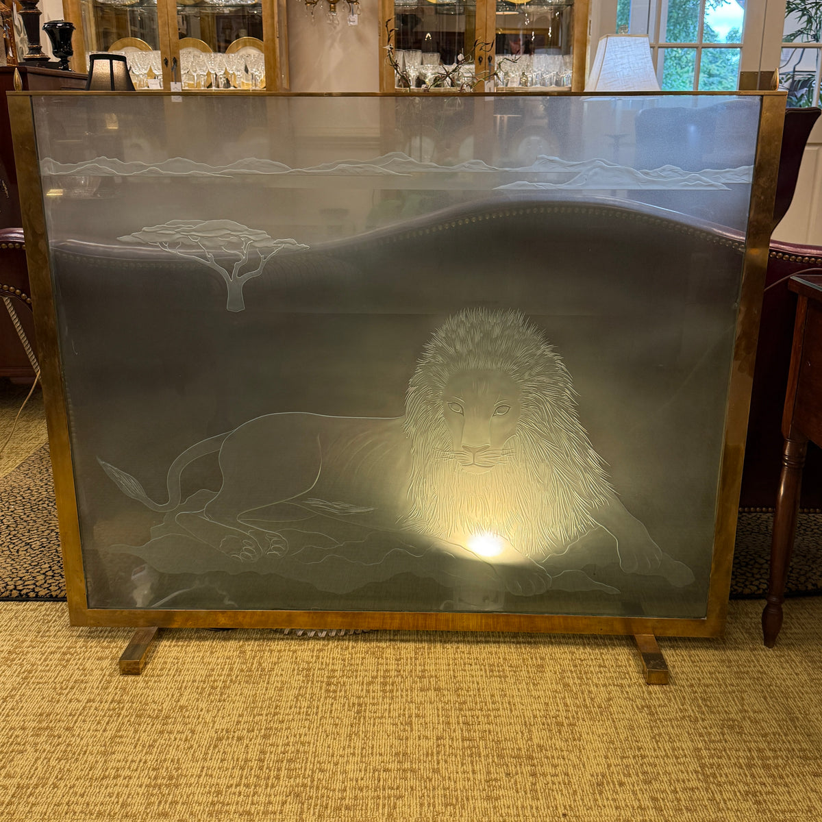 Crystal & Brass Lion Safari MCM 50” Fireplace Screen