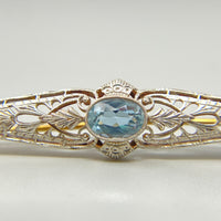 14K Gold Aquamarine Antique Brooch