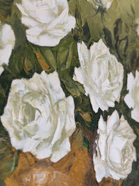 White Roses Still Life Oil on Canvas by Galba Barry, ca. 1990