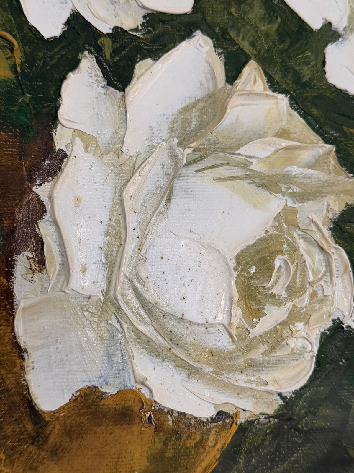 White Roses Still Life Oil on Canvas by Galba Barry, ca. 1990