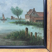 Dutch Canal Oil on Board Antique Reproduction by V. Van Pohl, ca. 1970