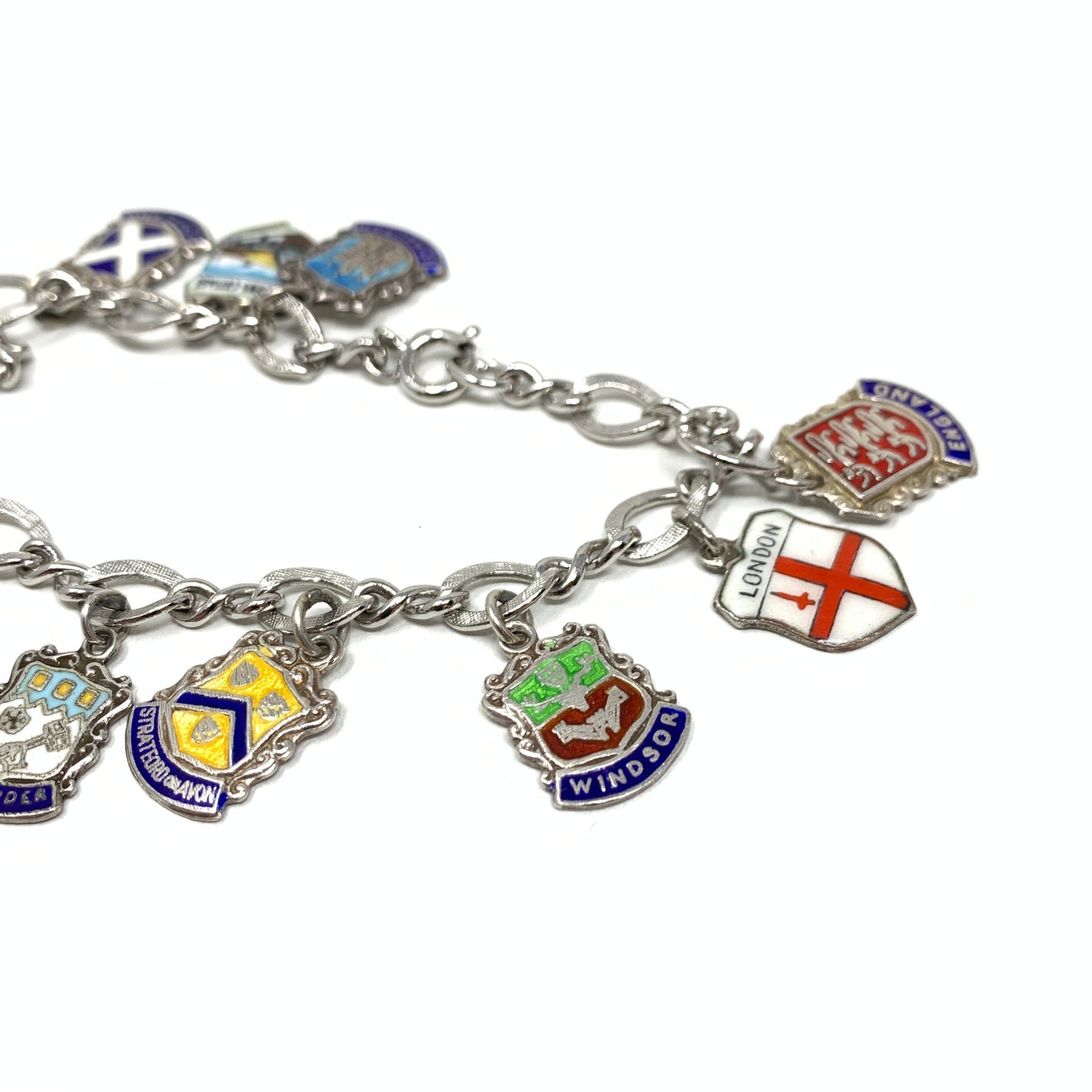 Sterling Silver Enameled European City Charm Bracelet