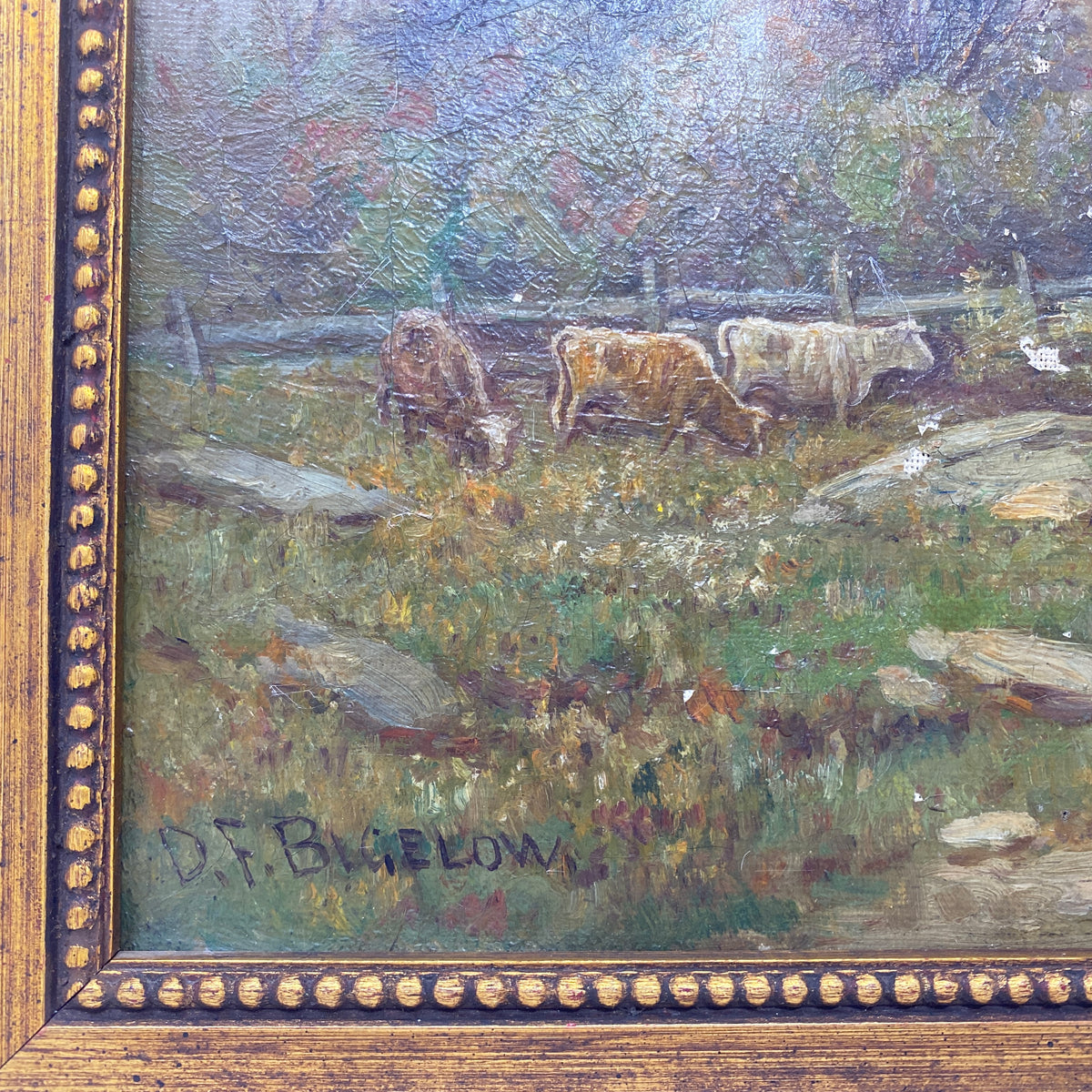 Cattle Landscape Oil on Canvas by Daniel F. Bigelow, ca. 1880