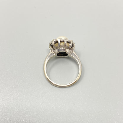 14K White Gold Pearl & Diamond Cocktail Ring