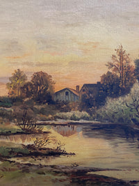 Sunset Landscape Oil on Canvas by Harriet Brown, 1906