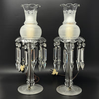 Vintage Boudoir Candlestick Luster Lamps (Pair)