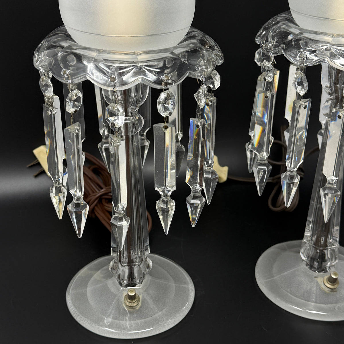 Vintage Boudoir Candlestick Luster Lamps (Pair)