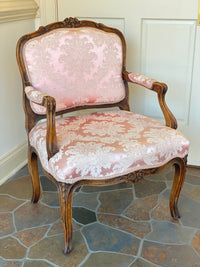 Antique Louis XV Pink Brocade Bergère Armchair