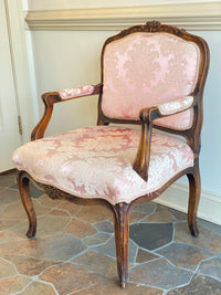 Antique Louis XV Pink Brocade Bergère Armchair