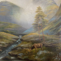 Stag in the Scottish Highlands Oil on Canvas by Ernest F. Hill, ca. 1920