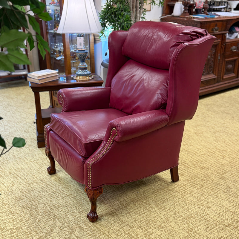 Lane Red Leather Chippendale Ball & Claw Recliner