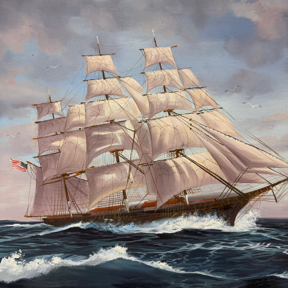 Signed Maritime Acrylic on Canvas, ca. 1980