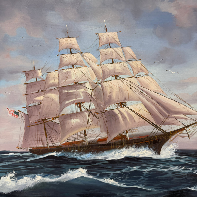 Signed Maritime Acrylic on Canvas, ca. 1980