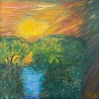 Trees by the River Oil on Canvas, Unsigned
