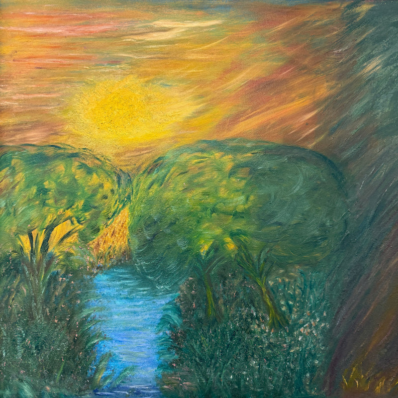 Trees by the River Oil on Canvas, Unsigned