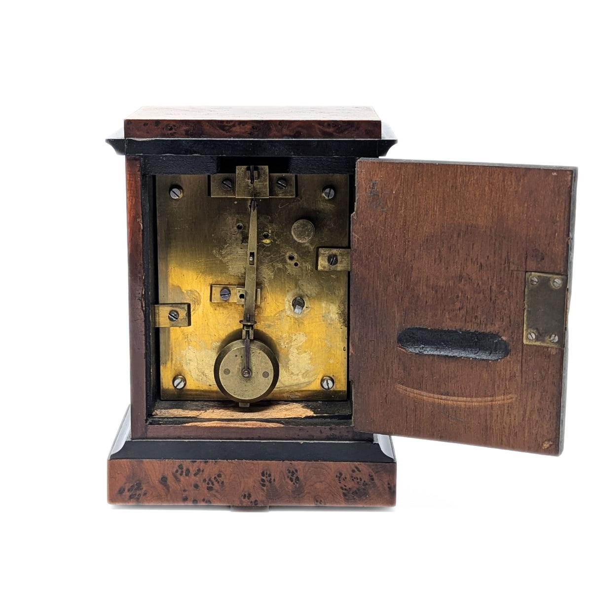 French Antique 8-Day Burled Walnut Desk Clock