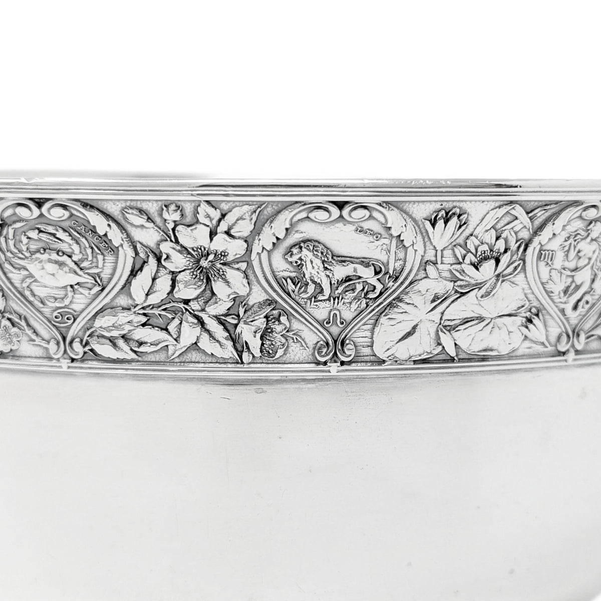 Gorham 1898 Sterling Silver Zodiac Baby Bowl, Script Monogramed "AWH"