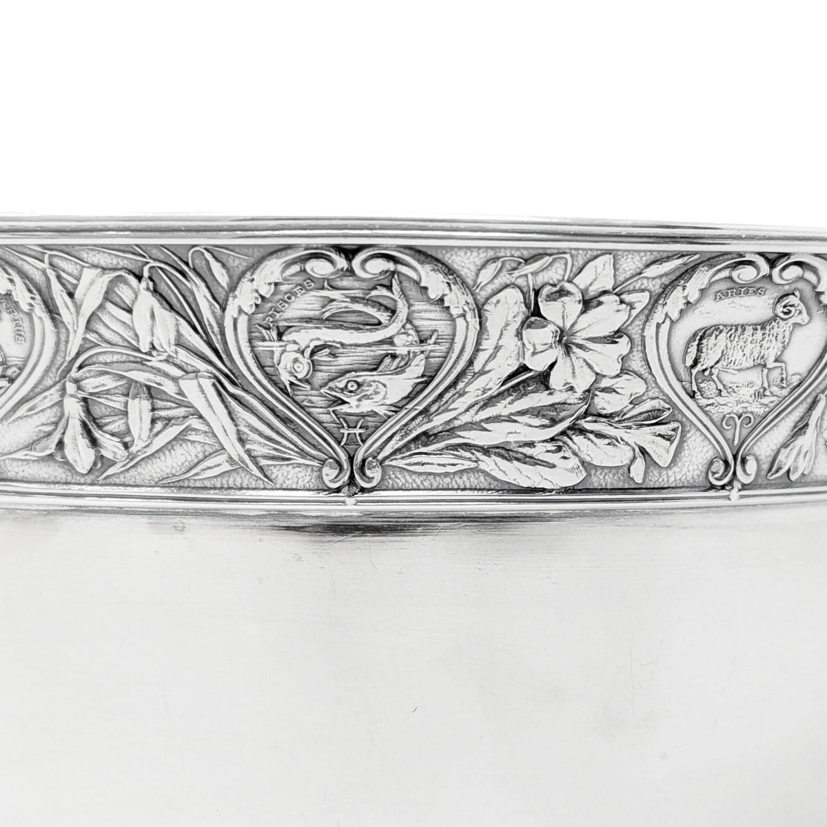 Gorham 1898 Sterling Silver Zodiac Baby Bowl, Script Monogramed "AWH"