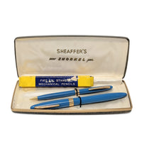 Sheaffer 1950's Admiral Snorkel Aqua Fountain Pen & Pencil W/ Case, 14K Gold Nib