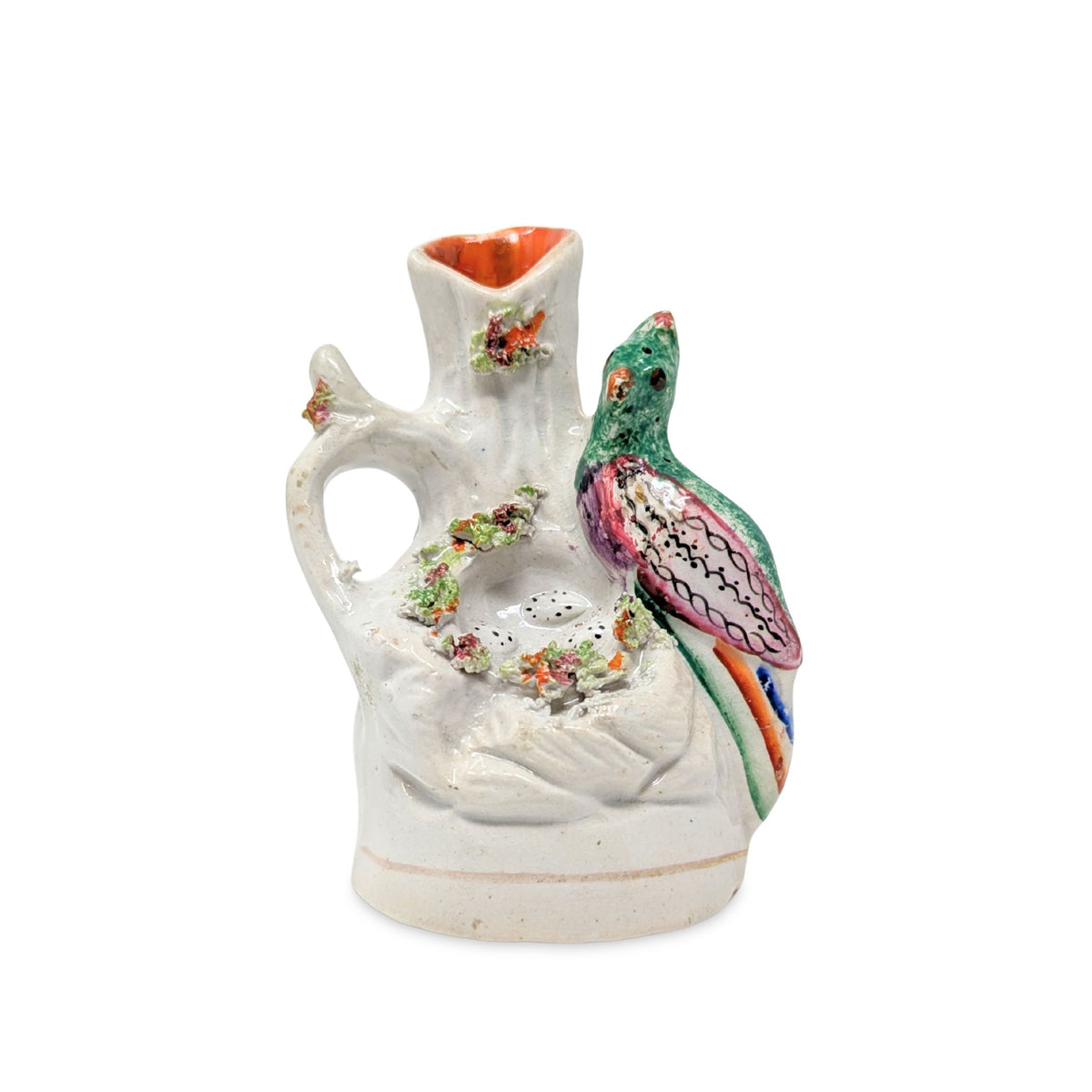 Staffordshire Antique Exotic Bird & Nest Spill Vase