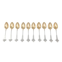 Antique Coin Silver “J” Monogram Gold Washed Demitasse Spoons (10)