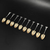 Antique Coin Silver “J” Monogram Gold Washed Demitasse Spoons (10)