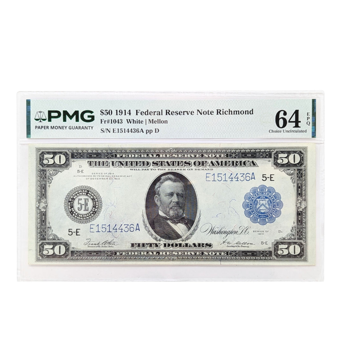 1914 $50 Fr#1043 PMG 64-EPQ Richmond VA Blue Seal Top-5