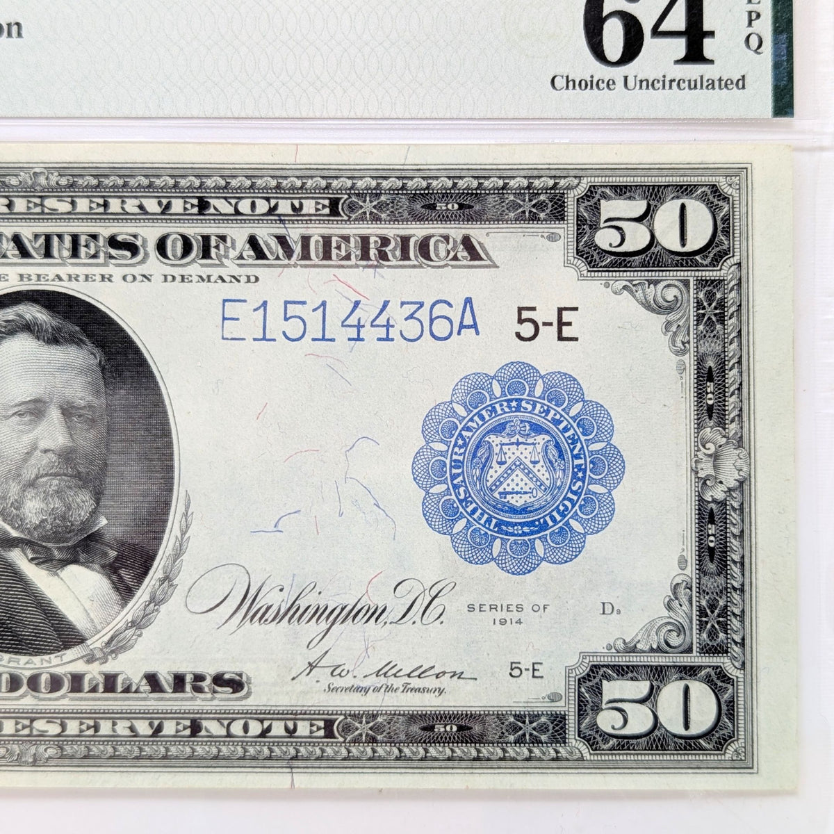 1914 $50 Fr#1043 PMG 64-EPQ Richmond VA Blue Seal Top-5