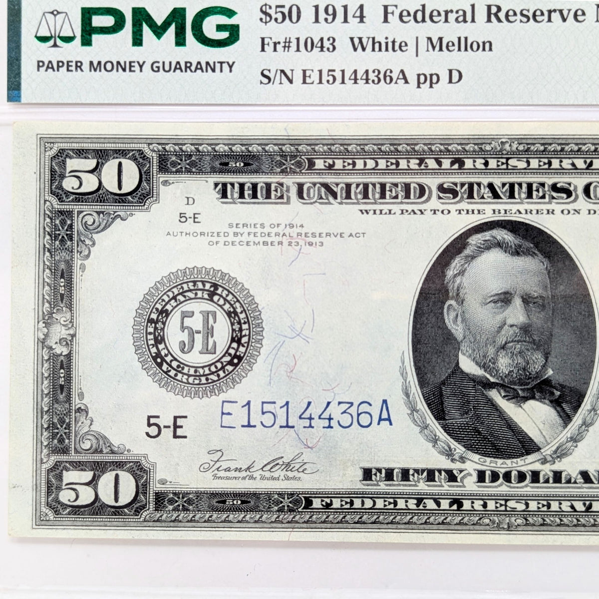 1914 $50 Fr#1043 PMG 64-EPQ Richmond VA Blue Seal Top-5