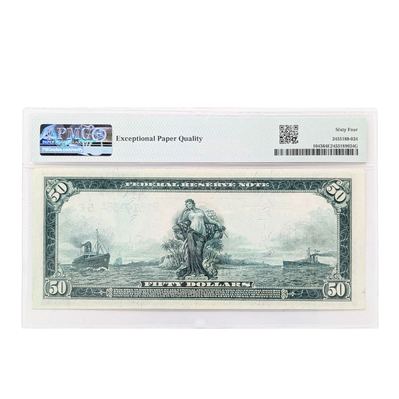 1914 $50 Fr#1043 PMG 64-EPQ Richmond VA Blue Seal Top-5