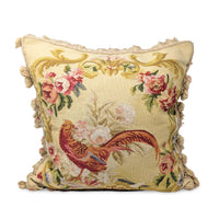Pair of French Aubusson Style Needlepoint Pheasant Tapestry Down Feather Pillows