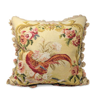 Pair of French Aubusson Style Needlepoint Pheasant Tapestry Down Feather Pillows