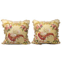 Pair of French Aubusson Style Needlepoint Pheasant Tapestry Down Feather Pillows