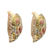 Pair of French Aubusson Style Needlepoint Pheasant Tapestry Down Feather Pillows