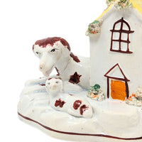 Staffordshire 1830’s Doghouse W/ Dog & Puppy Figurine