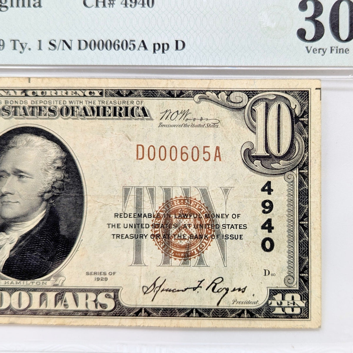 1929 Ty1 $10 PMG VF30 First National Bank of Onancock Virginia Note