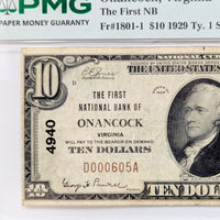 1929 Ty1 $10 PMG VF30 First National Bank of Onancock Virginia Note