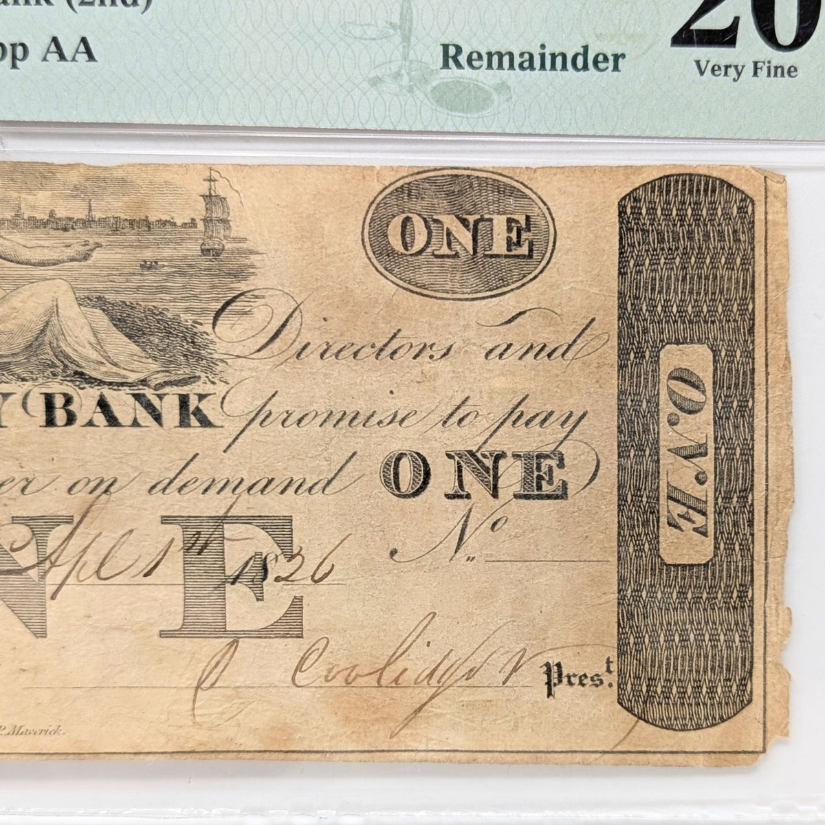 1826 $1 PMG VF20 New Jersey Bank Obsolete Currency Note, 2nd Best Grade!