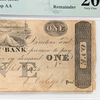 1826 $1 PMG VF20 New Jersey Bank Obsolete Currency Note, 2nd Best Grade!