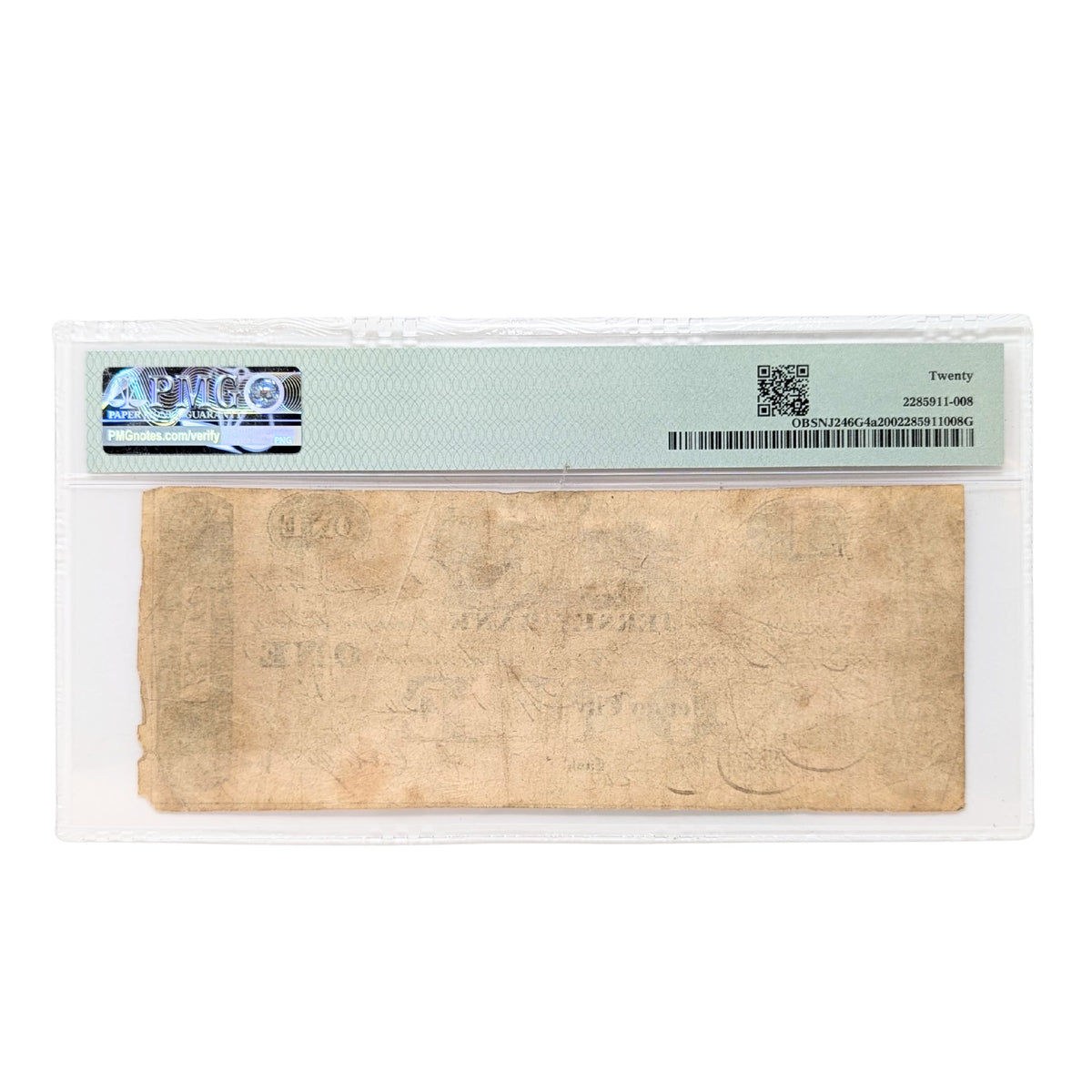 1826 $1 PMG VF20 New Jersey Bank Obsolete Currency Note, 2nd Best Grade!
