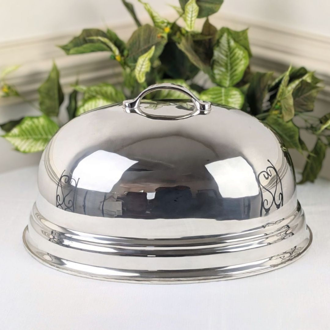 Vintage 17" Silverplate Oval Meat Dome/Cloche Cover