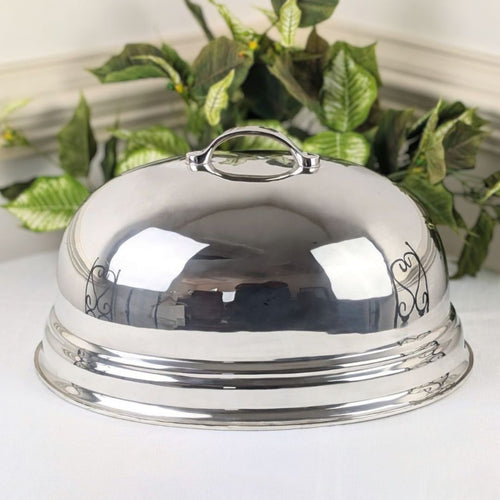 Vintage 17" Silverplate Oval Meat Dome/Cloche Cover