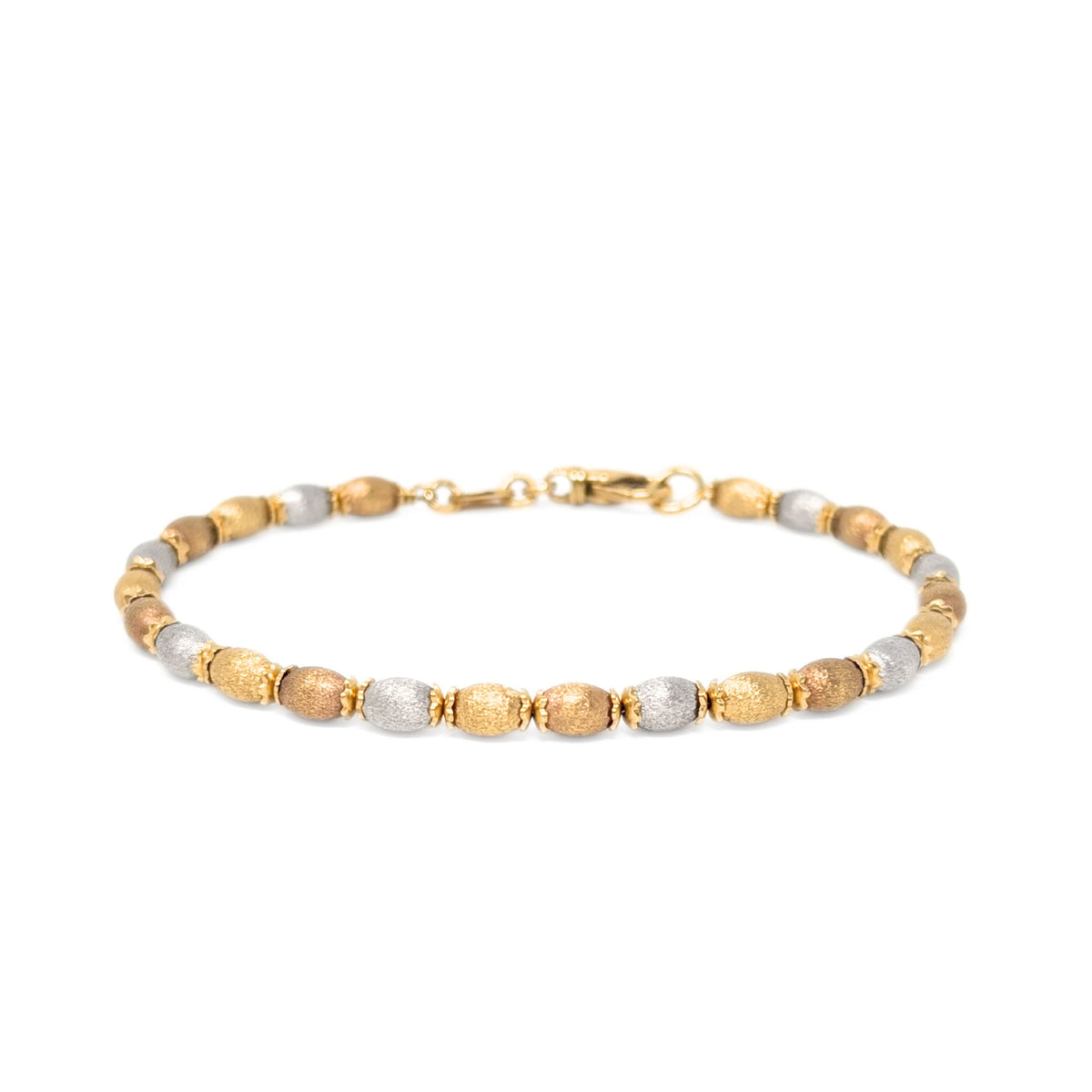 Italian 17K Tri-Color Gold Beaded Bracelet, 7 5/8"