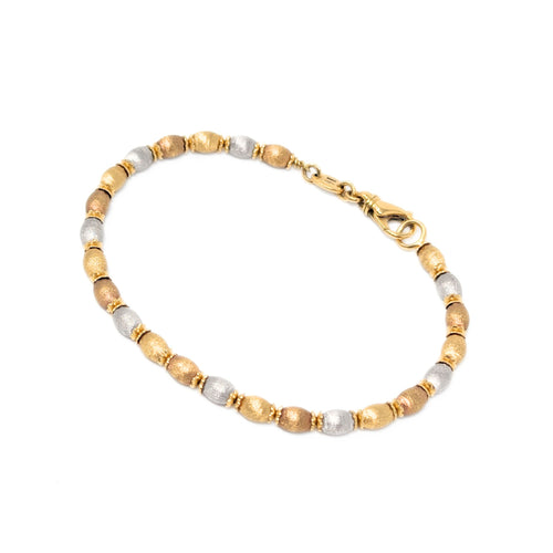 Italian 17K Tri-Color Gold Beaded Bracelet, 7 5/8"
