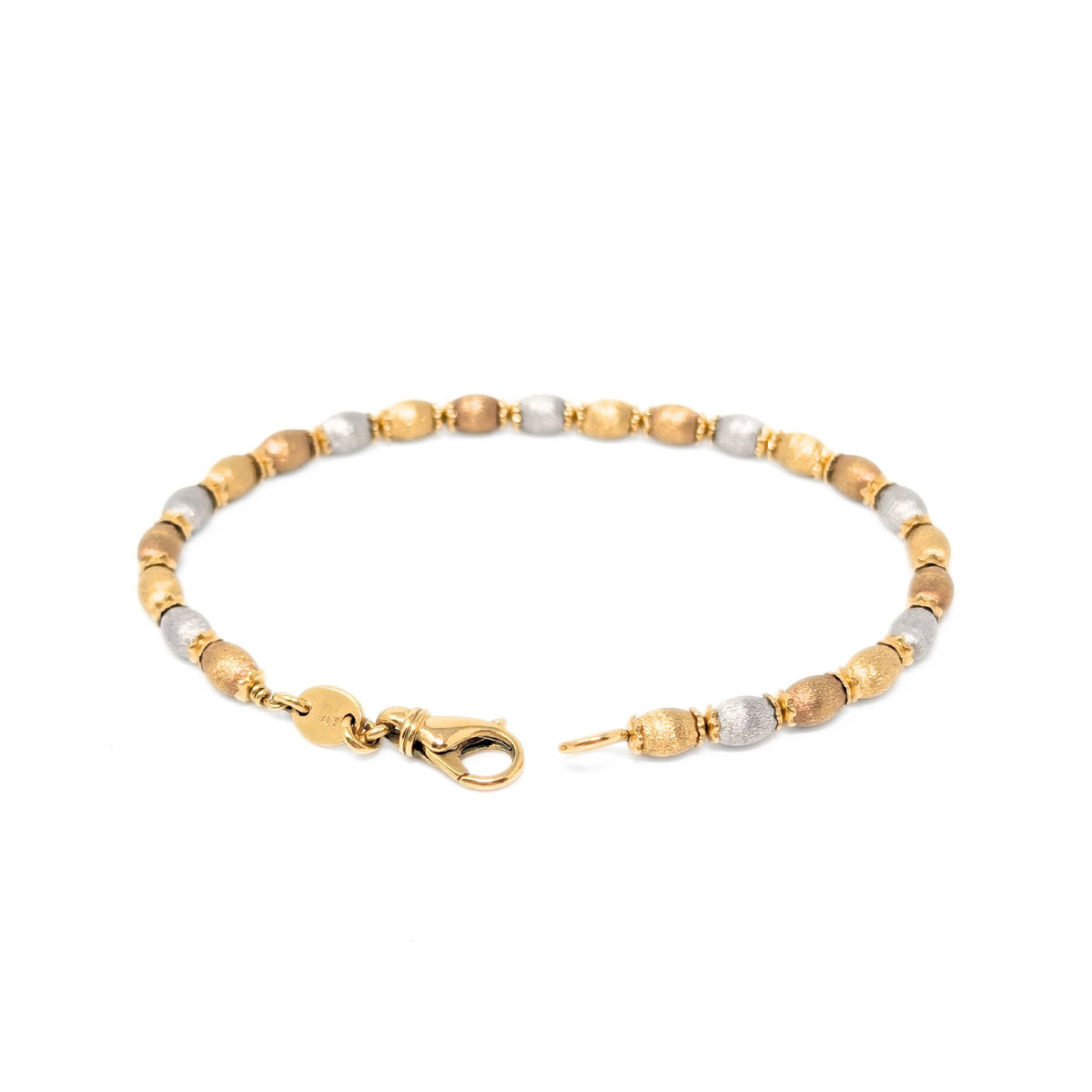 Italian 17K Tri-Color Gold Beaded Bracelet, 7 5/8"