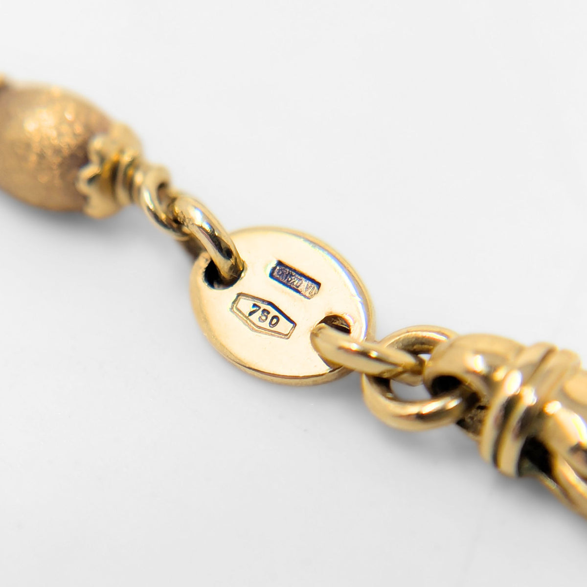 Italian 17K Tri-Color Gold Beaded Bracelet, 7 5/8"