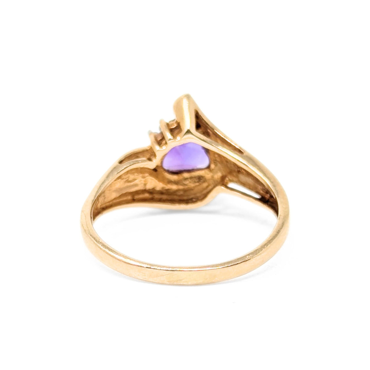10K Gold Trillion Cut Amethyst & Diamond Wave Ring - Size 6
