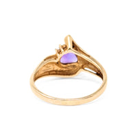 10K Gold Trillion Cut Amethyst & Diamond Wave Ring - Size 6