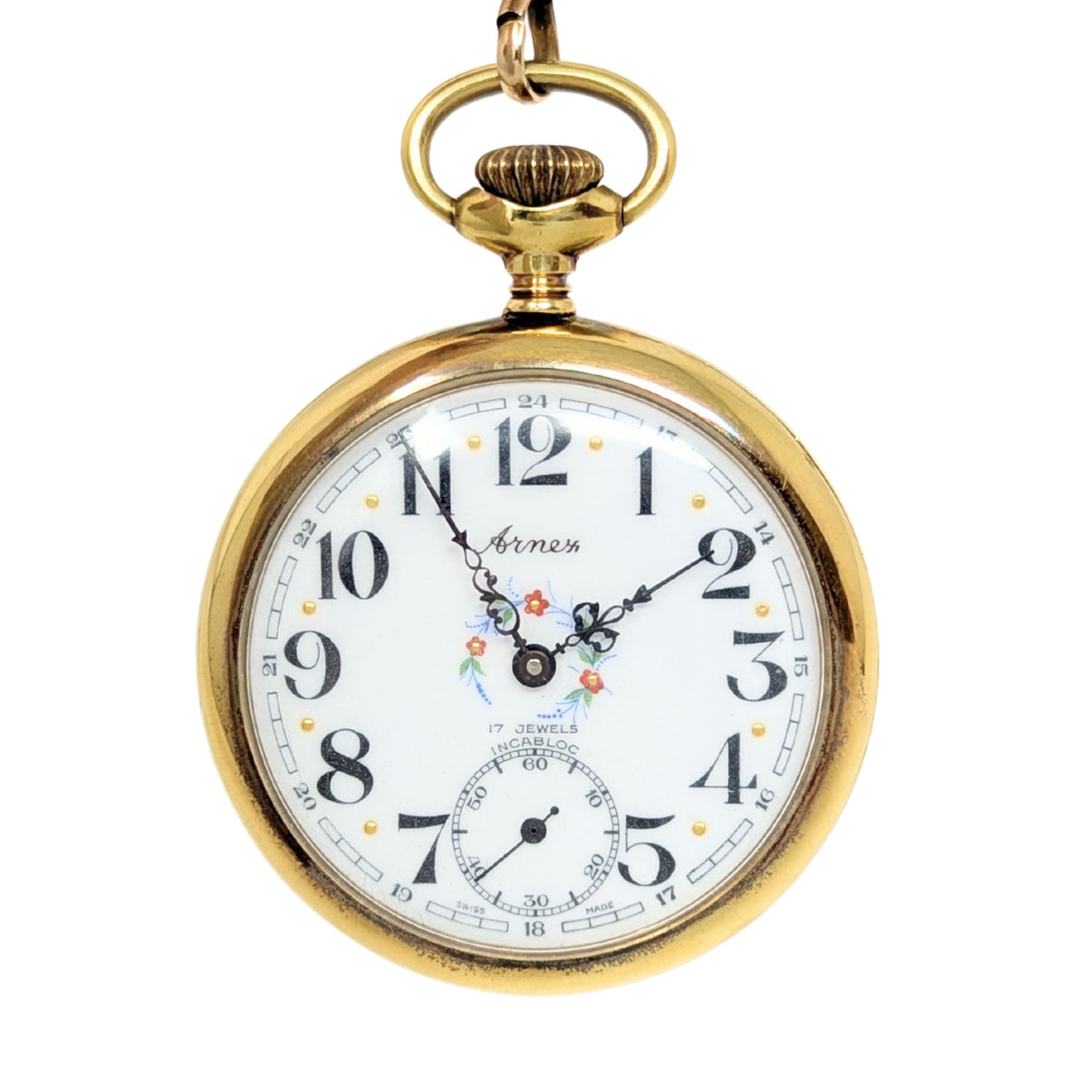 Arnex 1950’s Incabloc 17j Gold Plated Pocket Watch & Chain (Running)