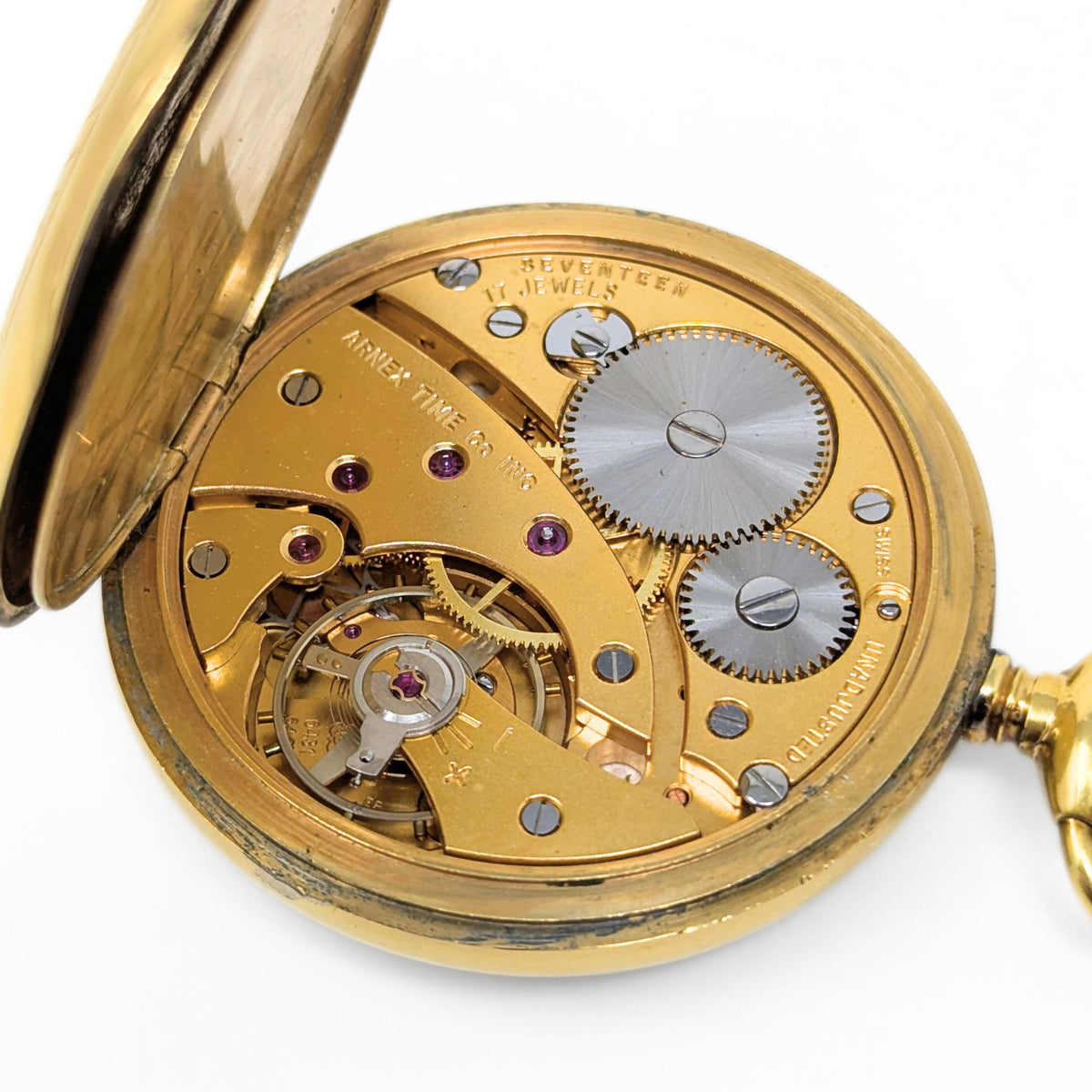 Arnex 1950’s Incabloc 17j Gold Plated Pocket Watch & Chain (Running)
